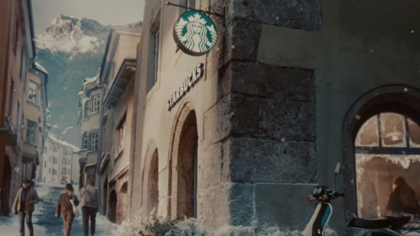 opening still of Starbuck's Super Bowl 2026 commercial "Coffee Run"